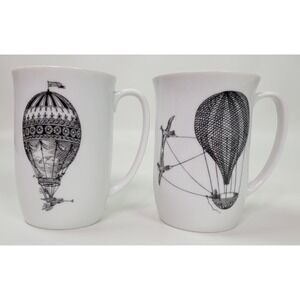 2 Kenton Collection White Porcelain Hot‎ Air Balloon Coffee Mugs Cups 4"